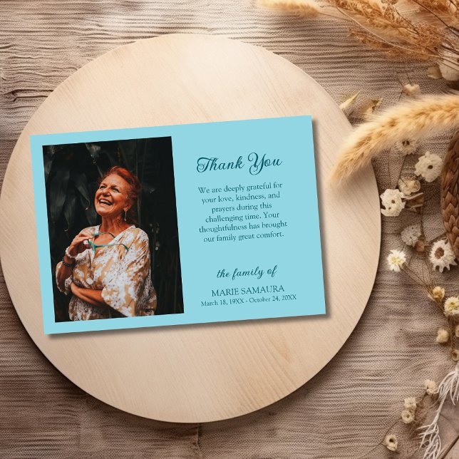 Tarjeta De Agradecimiento Robin Egg Blue Romantic Customize Photo Funeral  (Subido por el creador)