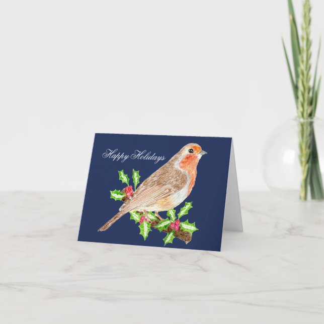 Tarjeta De Agradecimiento Robin Happy Holidays Christmas Card (Anverso)