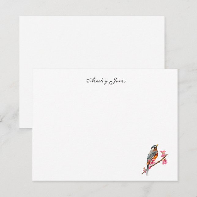 Tarjeta De Agradecimiento Robin sobre la acuarela de los árboles de cerezo T (Anverso / Reverso)