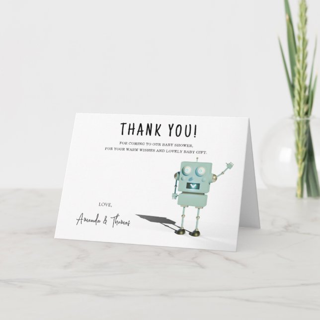 Tarjeta De Agradecimiento Robot boy Baby Shower - gracias (Anverso)