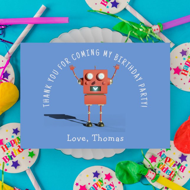 Tarjeta De Agradecimiento Robot rojo 3D niños fiesta de cumpleaños gracias (Subido por el creador)