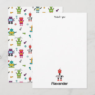 Tarjeta De Agradecimiento Robots Multicolores Lindos Robot Nombre Personaliz