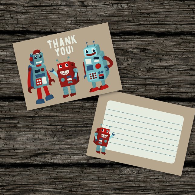 Tarjeta De Agradecimiento Robots Retro Lindos Panel Plano Niños (Subido por el creador)