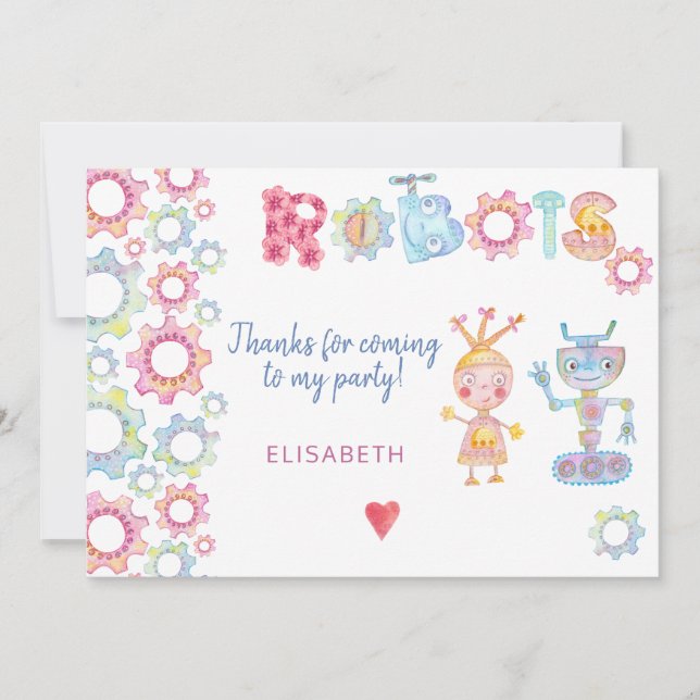 Tarjeta De Agradecimiento Robots temática niños de cumpleaños fiesta lindo g (Anverso)