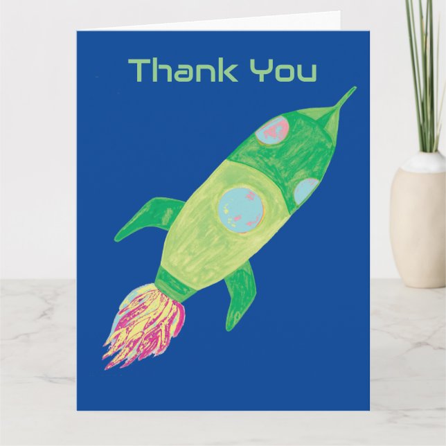 Tarjeta De Agradecimiento Roca espacial infantil verde (Anverso)