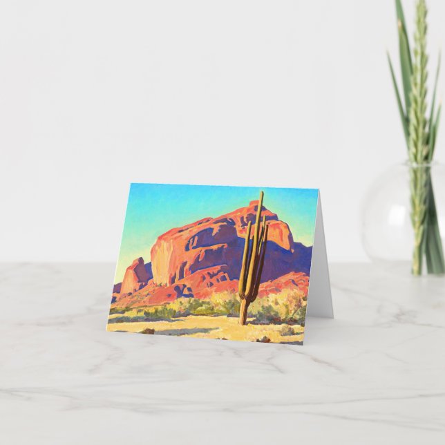 Tarjeta De Agradecimiento Rocas rojas y cactus por Maynard Dixon (Anverso)