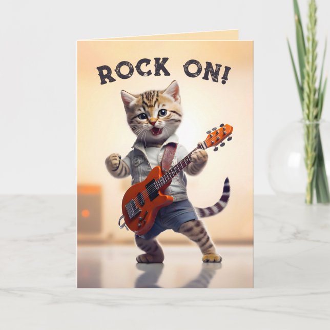 Tarjeta De Agradecimiento Rock On Cute Guitar Kitty (Anverso)