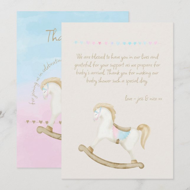 Tarjeta De Agradecimiento Rockefeller Blue Pink Gender Neutral Baby Shower (Anverso / Reverso)