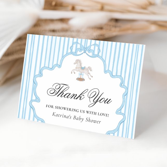 Tarjeta De Agradecimiento Rocking Horse Blue Baby Shower Thank You Card (Subido por el creador)