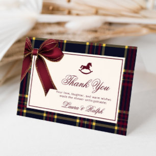 Tarjeta De Agradecimiento Rocky Horse Winter Burgundy Plaid Baby Shower