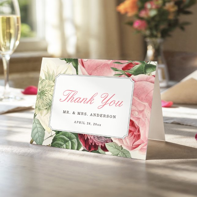 Tarjeta De Agradecimiento Rococó Botánico Antiguo Rosa Floral Elegante (Subido por el creador)