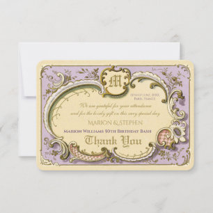 Tarjeta De Agradecimiento Rococo francés elegante marco antiguo Lilac dorado