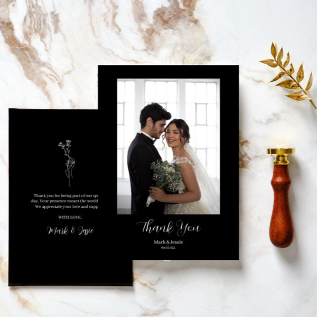 Tarjeta De Agradecimiento ROE Boda de fotografías simples en blanco y negro (Subido por el creador)