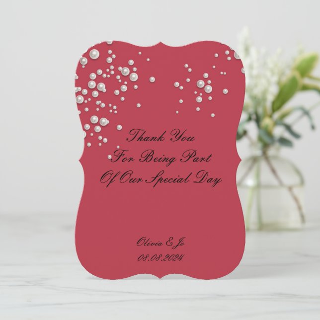TARJETA DE AGRADECIMIENTO ROJA CARMESÍ PERLA PARA  (Anverso de pie)
