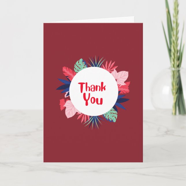 Tarjeta de agradecimiento roja con flores tropical (Anverso)