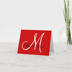 Tarjeta de agradecimiento roja con monograma elega