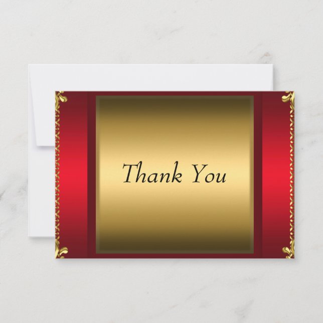 Tarjeta de agradecimiento roja dorada Gracias (Anverso)