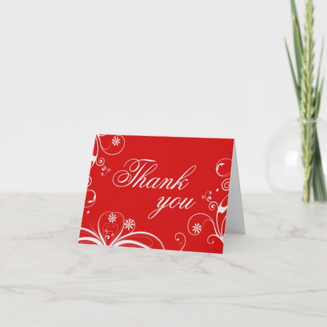Tarjeta de agradecimiento Roja Flourish (Anverso)