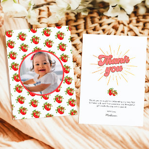 Tarjeta De Agradecimiento Roja Fresa Cumpleaños 1er Cumpleaños de la Fresa P