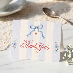 Tarjeta De Agradecimiento Rojo blanco y yo hago lazo azul vintage personaliz