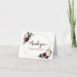 Tarjeta De Agradecimiento Rojo Borgoña Marino Floral Geométrico Gracias