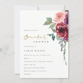 TARJETA DE AGRADECIMIENTO ROJO BURGUNDY PEACH FLORAL BRIDAL SHOWER INVITE