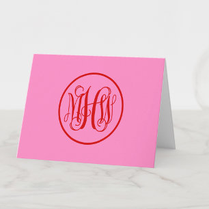 Tarjeta De Agradecimiento Rojo Caliente Rosa 3 Inicial Viña Script Monograma