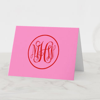 Tarjeta De Agradecimiento Rojo Caliente Rosa 3 Inicial Viña Script Monograma