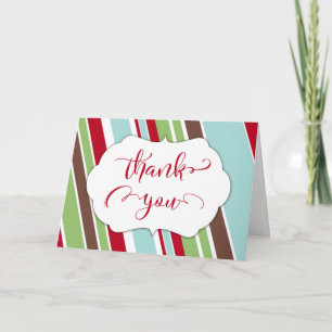 Tarjeta De Agradecimiento Rojo Día Festivo Gracias con Rayas Diagonales Colo