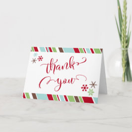 Tarjeta De Agradecimiento Rojo Gracias, Copos de Nieve y Rayas Diagonales