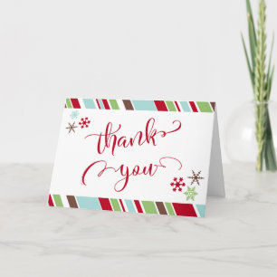 Tarjeta De Agradecimiento Rojo Gracias, Copos de Nieve y Rayas Diagonales