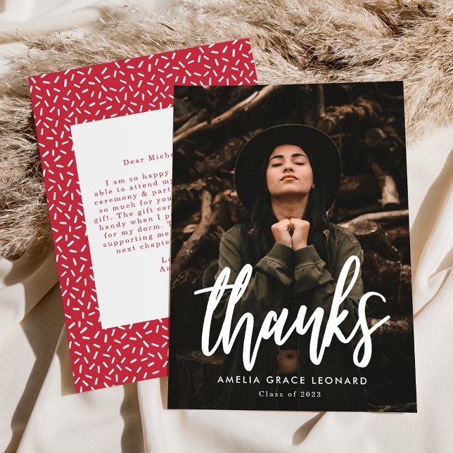 Tarjeta De Agradecimiento Rojo | Graduación de fotos por secuencias de coman (Subido por el creador)