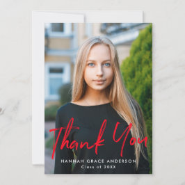 Tarjeta De Agradecimiento Rojo | Graduación de la foto del guión de pincel m