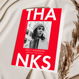 Tarjeta De Agradecimiento Rojo   Graduación negrita de fotografía de grado