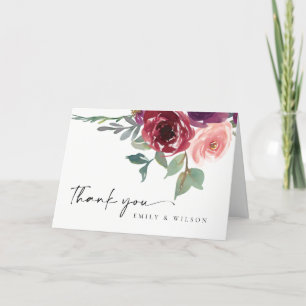 TARJETA DE AGRADECIMIENTO ROJO MARSALA RUBOR ROSA FLORAL ACUARELA BODA