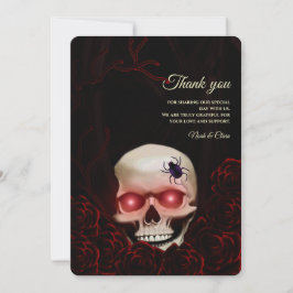 Tarjeta De Agradecimiento Rojo Negro floral oscuro moreno gótico cráneo Hall