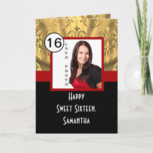 Tarjeta De Agradecimiento Rojo negro y dulce dorado dieciséis (Anverso)