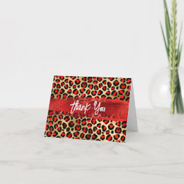 Tarjeta De Agradecimiento Rojo negro y Relieve metalizado dorado leopardo pi