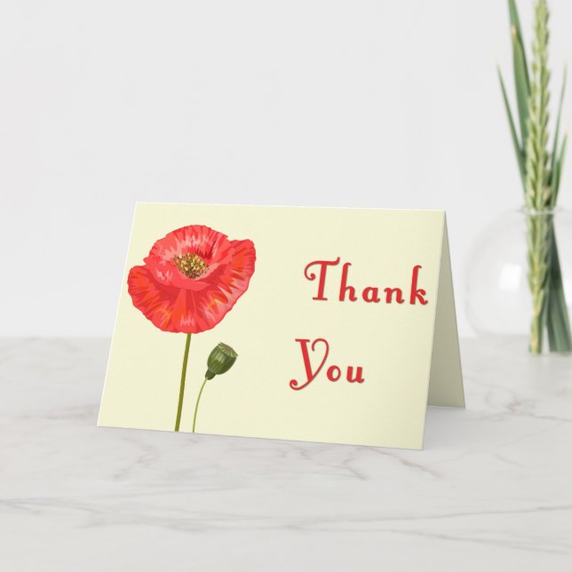 Tarjeta De Agradecimiento Rojo Poppy Blossom Gracias (Anverso)