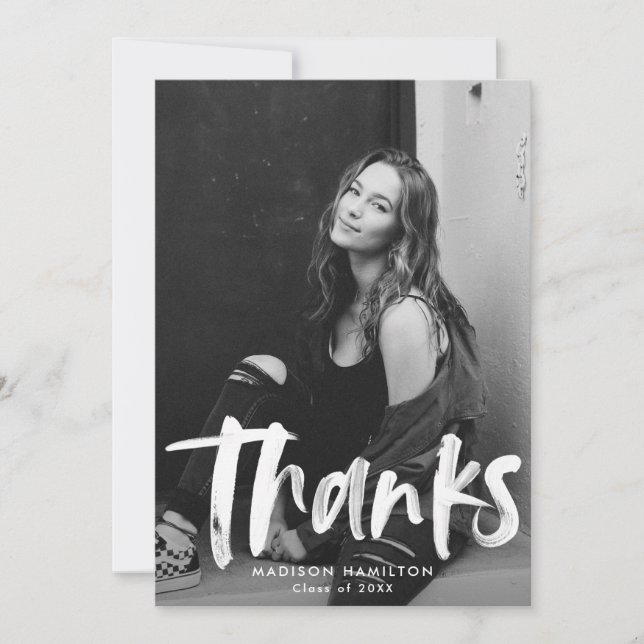 Tarjeta De Agradecimiento Rojo | Resumen Graduación De Foto Gracias (Anverso)