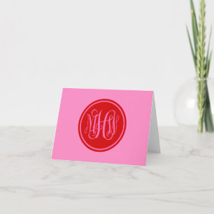 Tarjeta De Agradecimiento Rojo Rosa Caliente 3 Inicial Viña Letra Monograma
