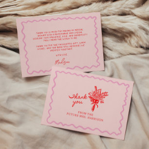 Tarjeta De Agradecimiento Rojo Rosa Caprichoso Manuscrito