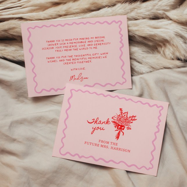 Tarjeta De Agradecimiento Rojo Rosa Caprichoso Manuscrito (Subido por el creador)