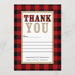 Tarjeta De Agradecimiento Rojo Rústico Plaid de Búfalo Negro Foto de Agradec