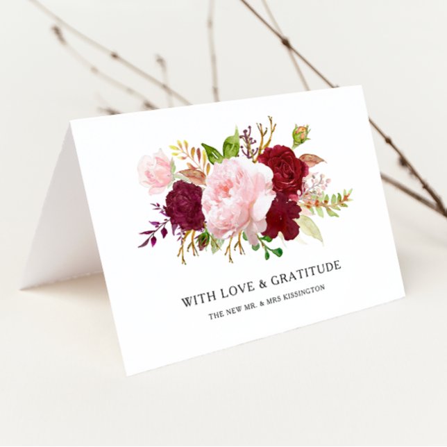 Tarjeta De Agradecimiento Rojo Tropical y Romántico Gracias (Subido por el creador)