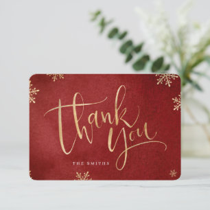 Tarjeta De Agradecimiento rojo y dorado caligrafía moderna simple de Navidad