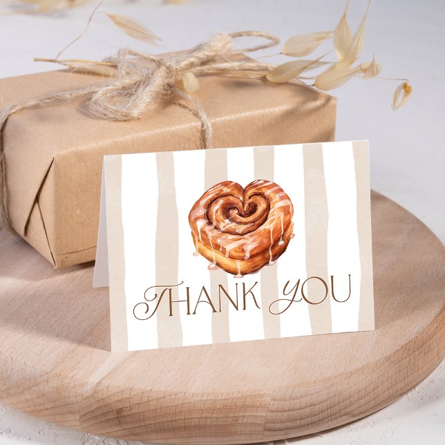 Tarjeta De Agradecimiento Rollo de Canela Temático de Panadería Adorable (Cute Bakery Themed Cinnamon Roll Thank You Card)