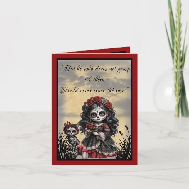 Tarjeta De Agradecimiento Romance Oscuro_ Rosa Carmesí (Anverso)