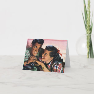Tarjeta De Agradecimiento Romance Vintage, Novios de Secundaria enamorados