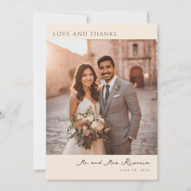 Tarjeta De Agradecimiento Romantic Beige Elegant Photo (Anverso)